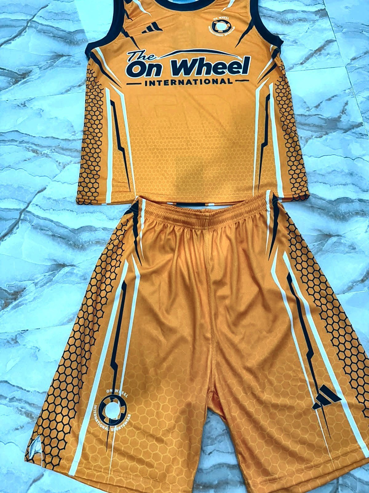Gold honeycomb sublimated vest and shorts set