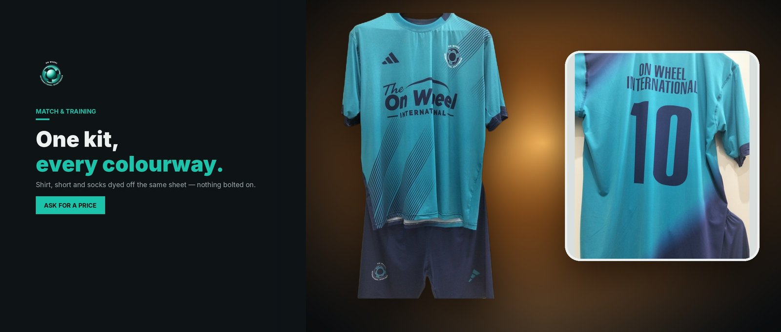 Blue match kit, shirt short and socks dyed off the same sheet