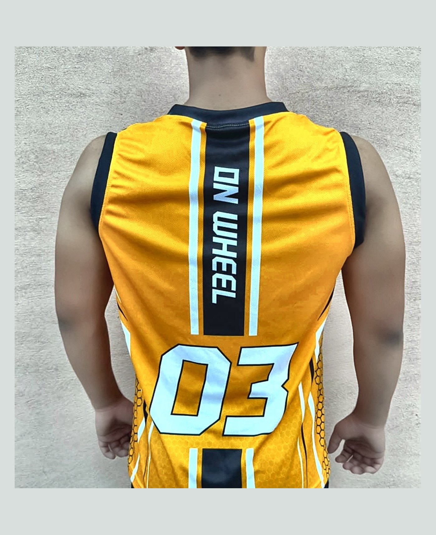 Custom match vest — our own range — made and photographed in sialkot — On Wheel International, Sialkot