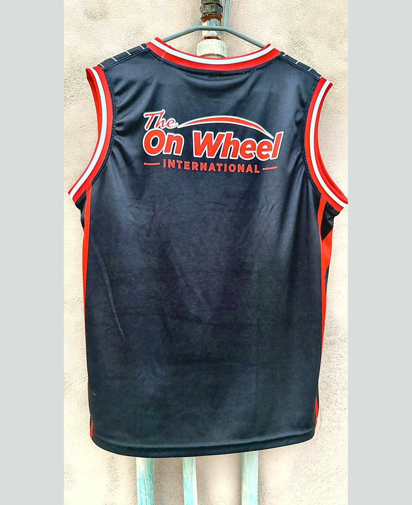 Custom match vest, back — our own range — made and photographed in sialkot — On Wheel International, Sialkot