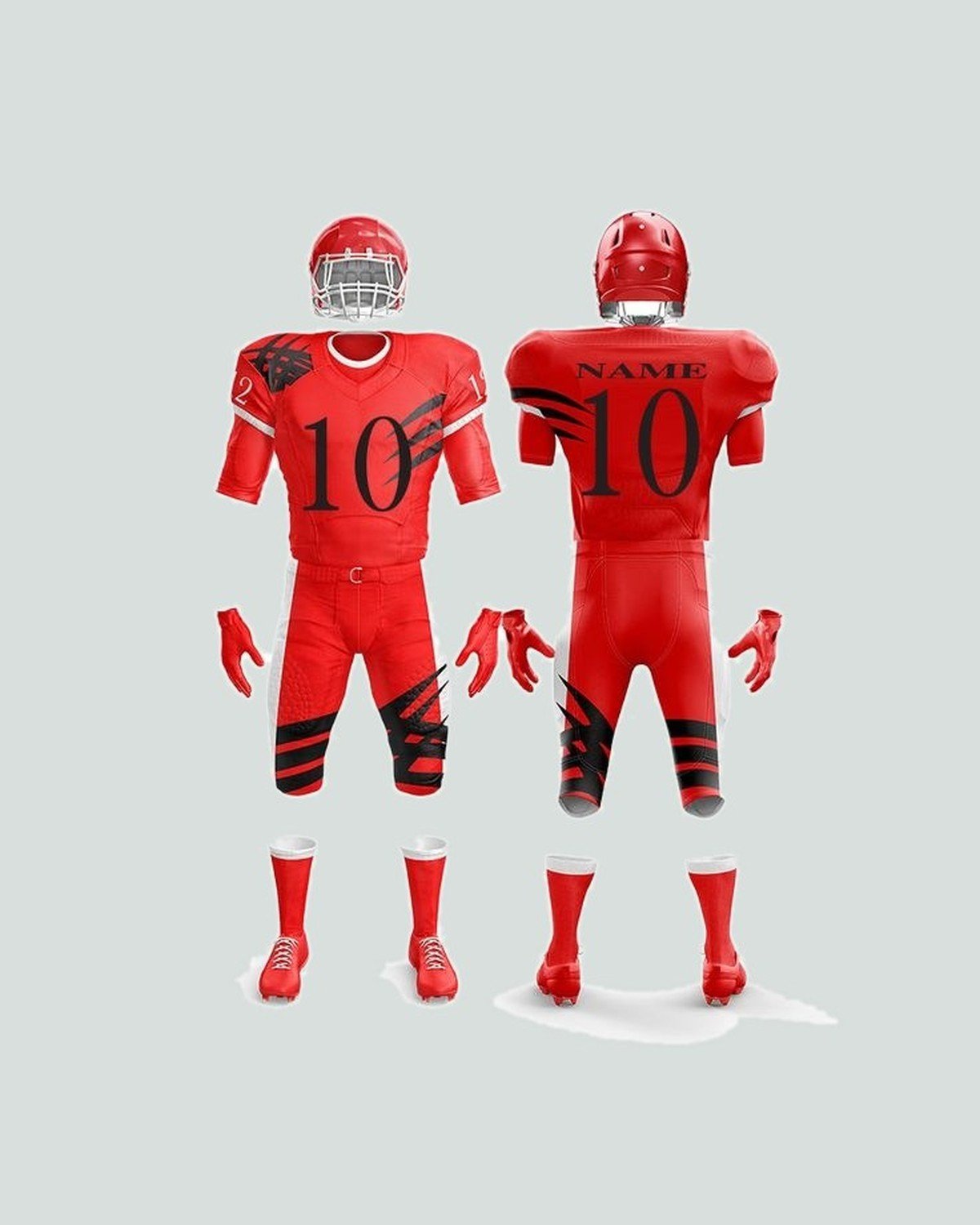 Game uniform — Red / black, claw print — American football uniform by On Wheel International, Sialkot