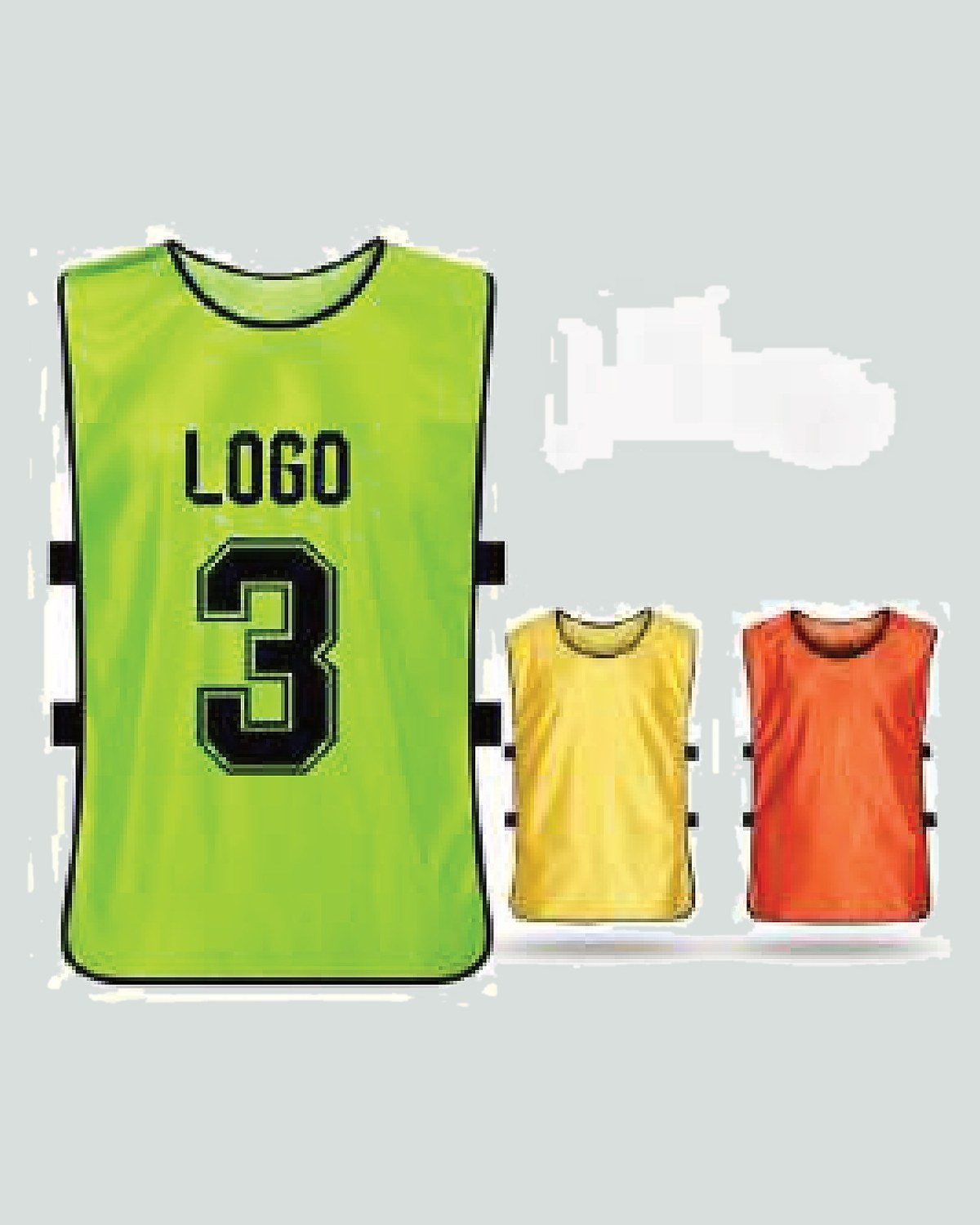 Custom training bib — plain, numbered or reversible — On Wheel International, Sialkot